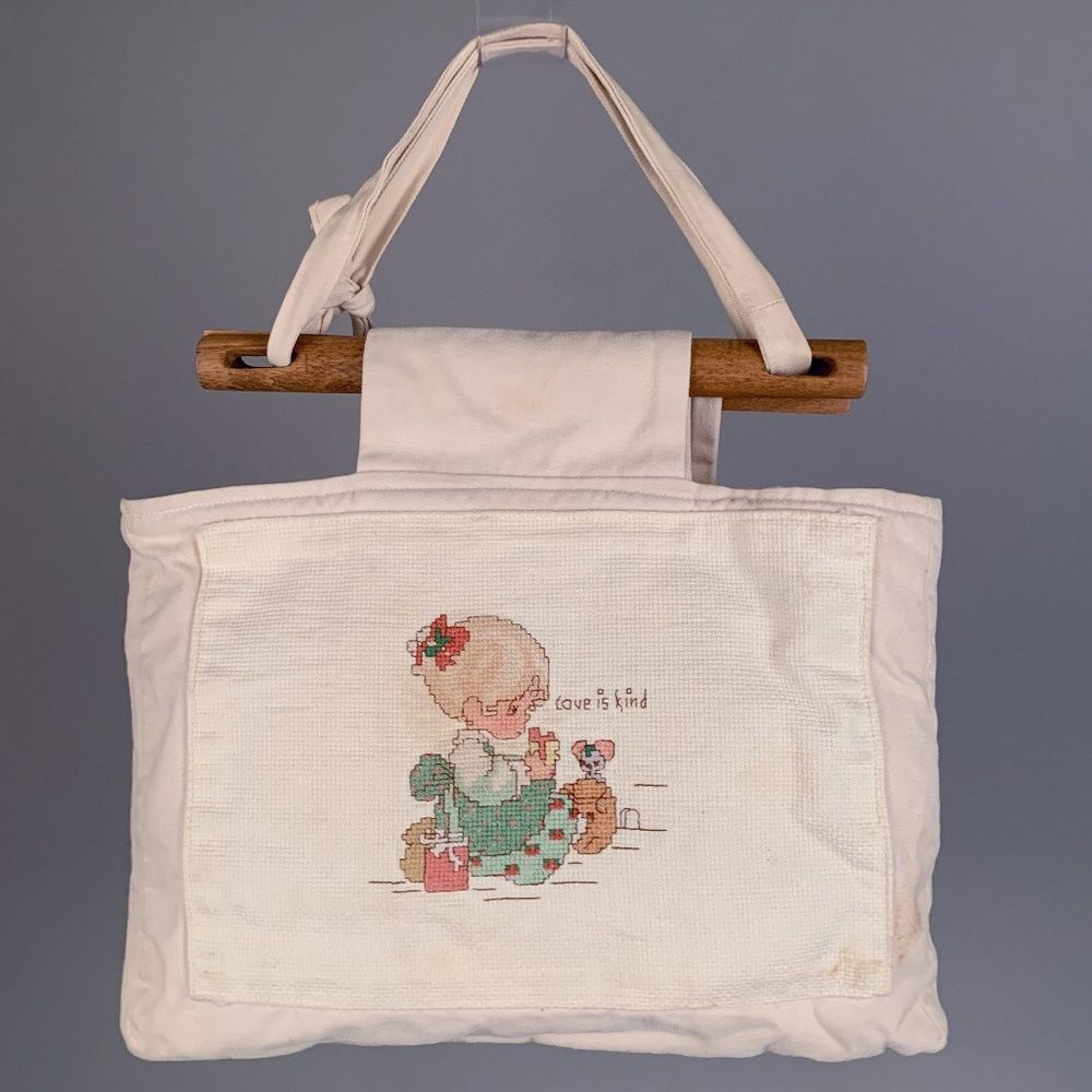 Vintage 70s Cottagecore Needlepoint *Love is Kind* Vegan Purse